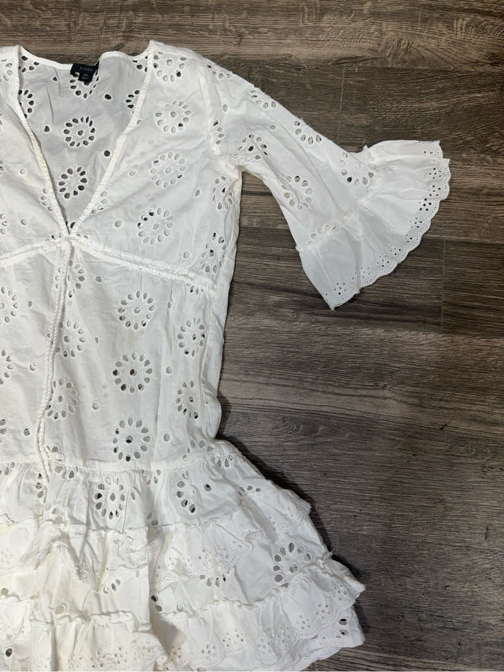 J.Crew White Eyelet Embroidered Boho Peplum Tunic Top XS - Picture 4 of 5